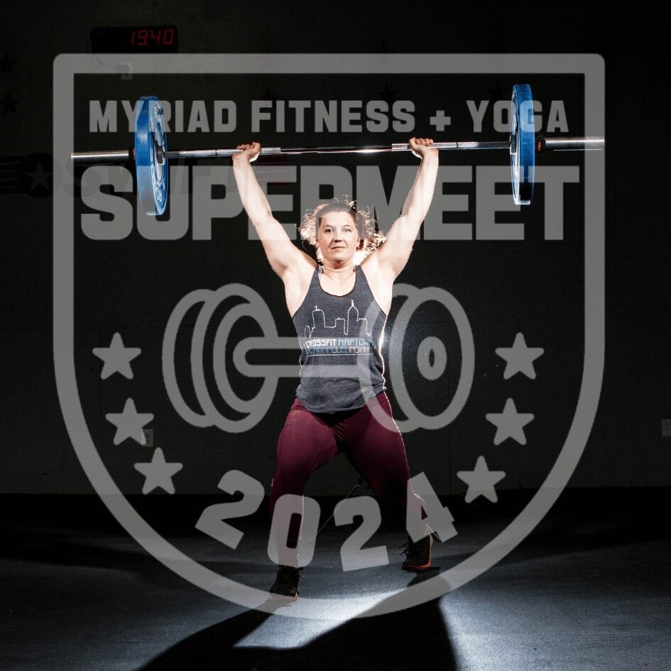 Anna Rode performs a clean + jerk for the Myriad Fitness Supermeet 2024