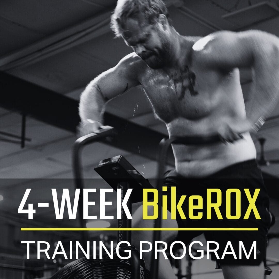 Athlete workouts out on echo bike for BikeROX